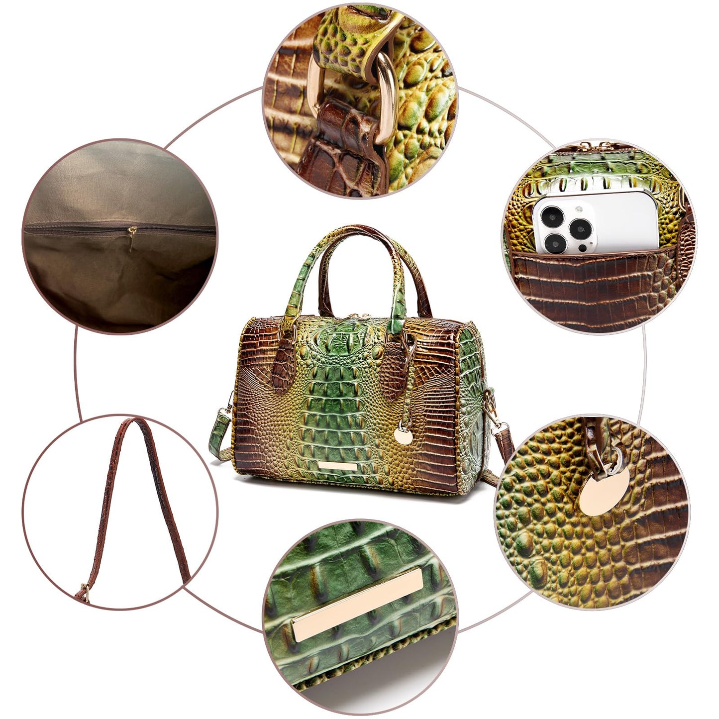 Top-Handle Crocodile Purses For Women Crossbody Leather Bags Trendy Large Capacity Tote with Shoulder Strap