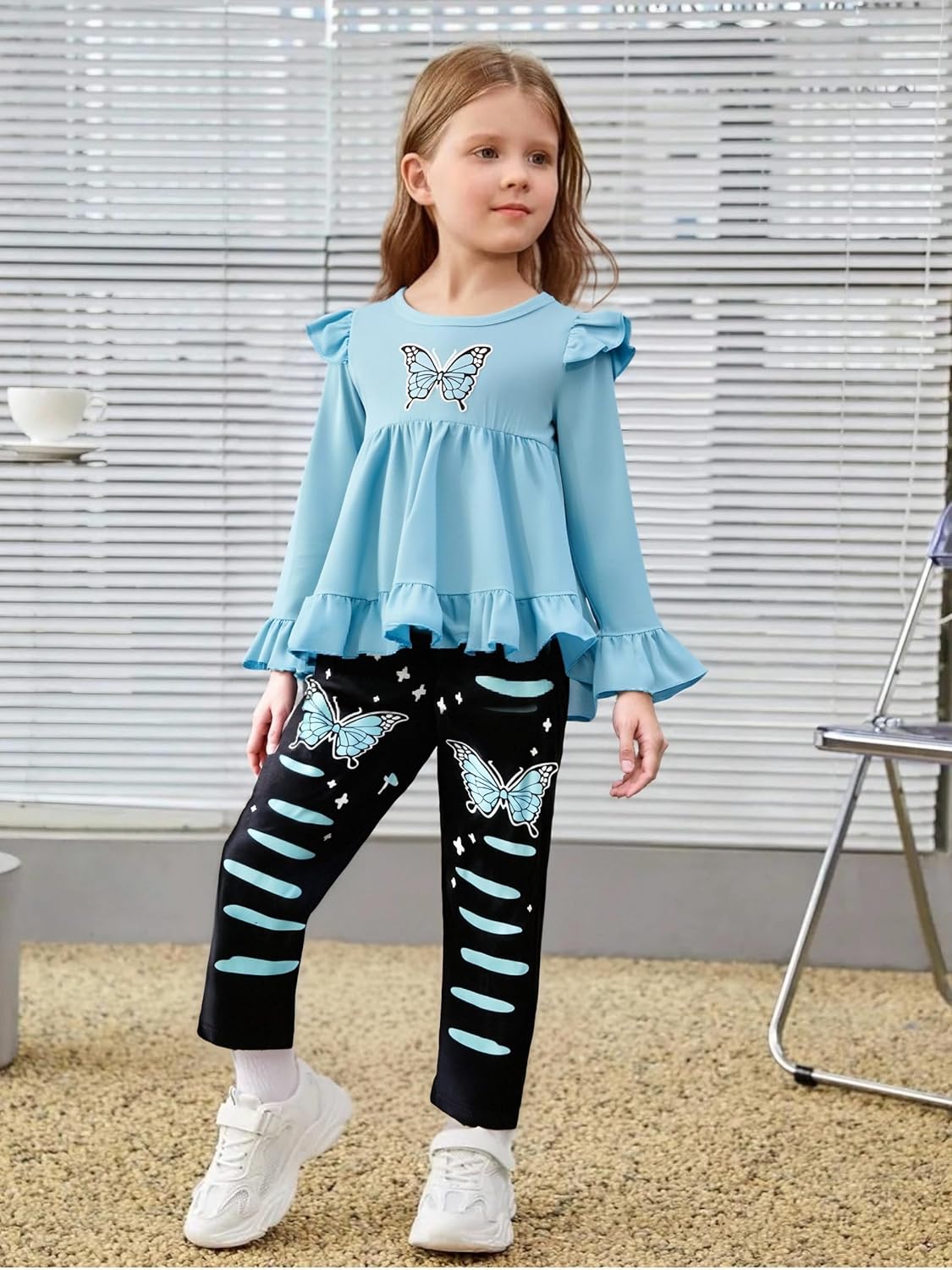 Toddler Kid Girl Clothes Ruffle Sleeve High Low Top Floral Allover Pants Fall Winter Outfit Set