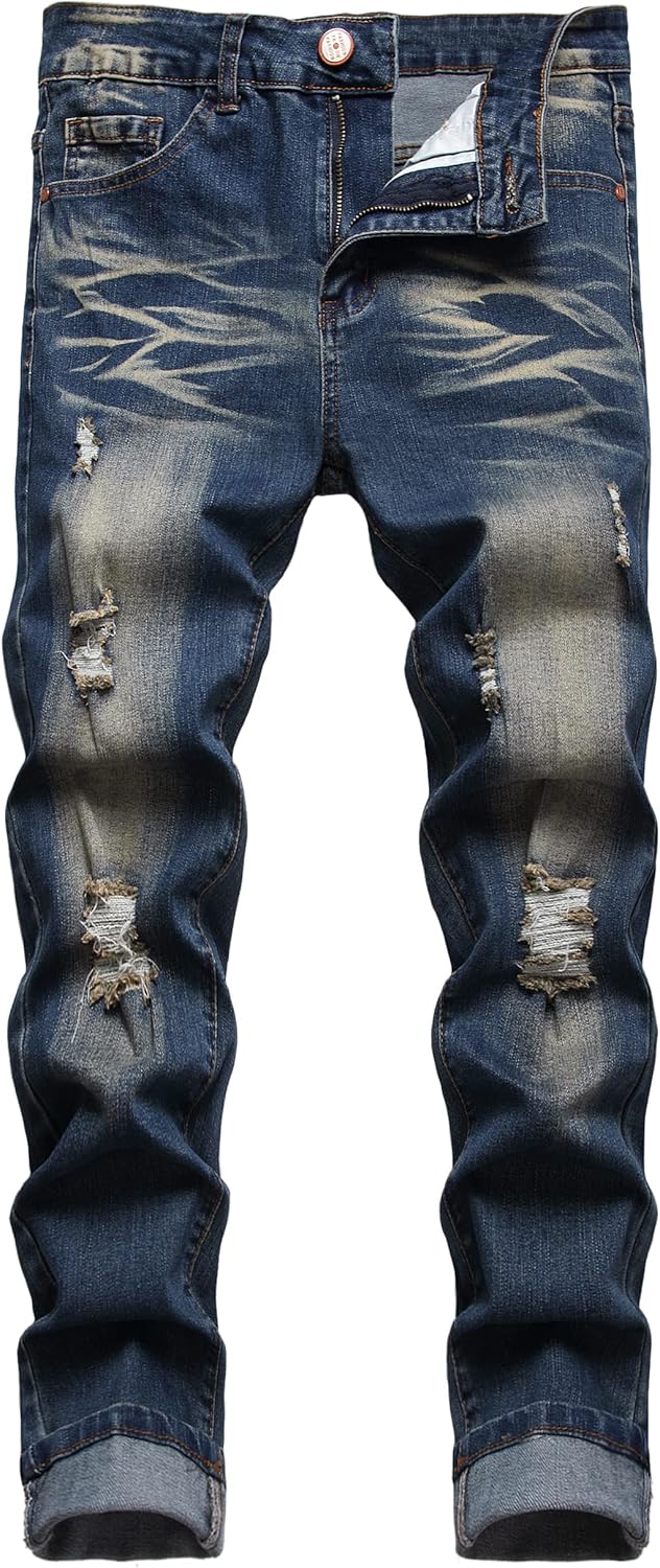 JUNBAOSS Men's Slim Fit Jeans Stretch Ripped Skinny Jeans for Men, Fashion Straight Leg Comfort Flex Waist Casual Pants