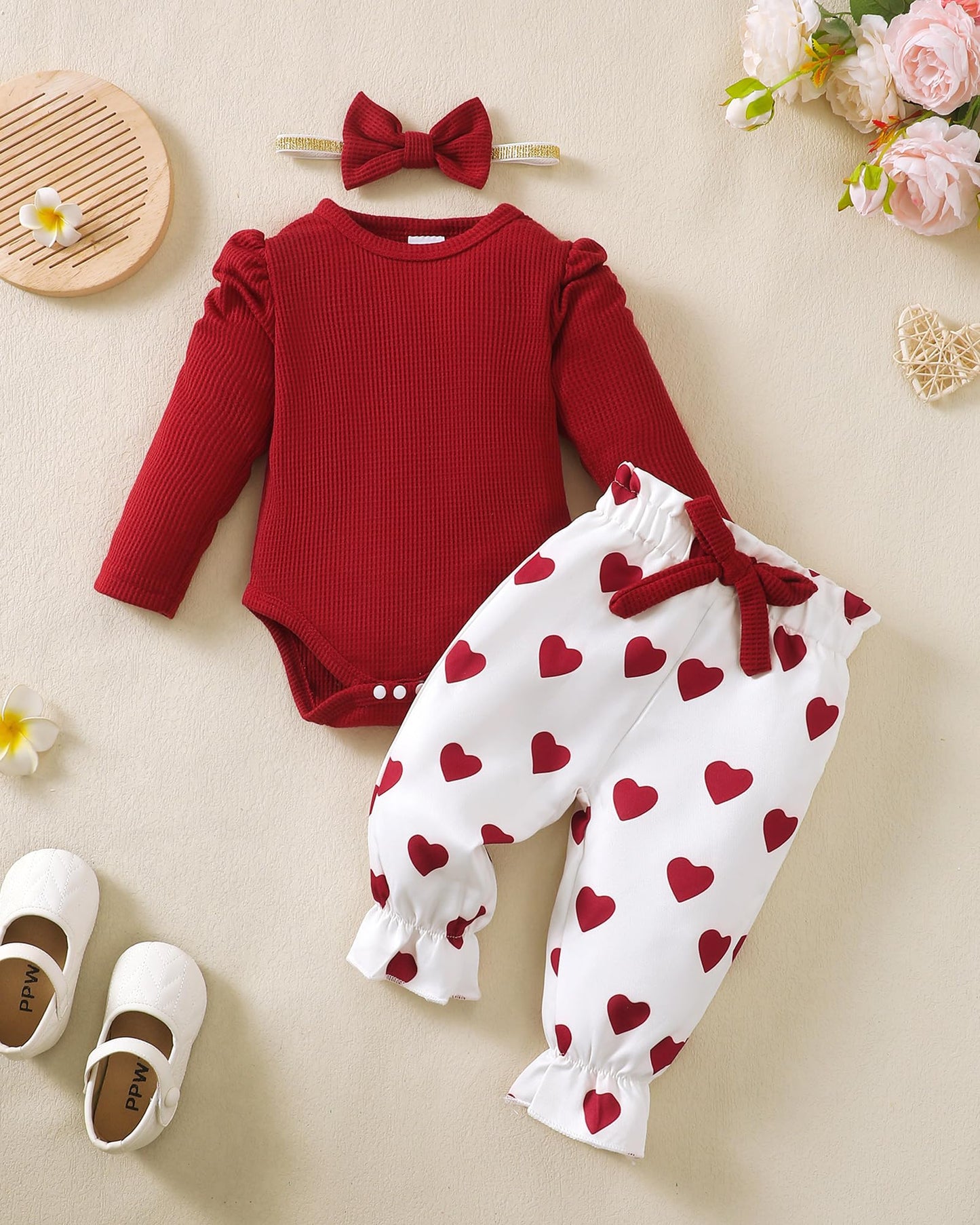 Mioglrie Baby Girl Clothes Newborn Girl Fall Winter Outfits Pants Set Preemie Clothing Headband 0 3 6 12 18 Months