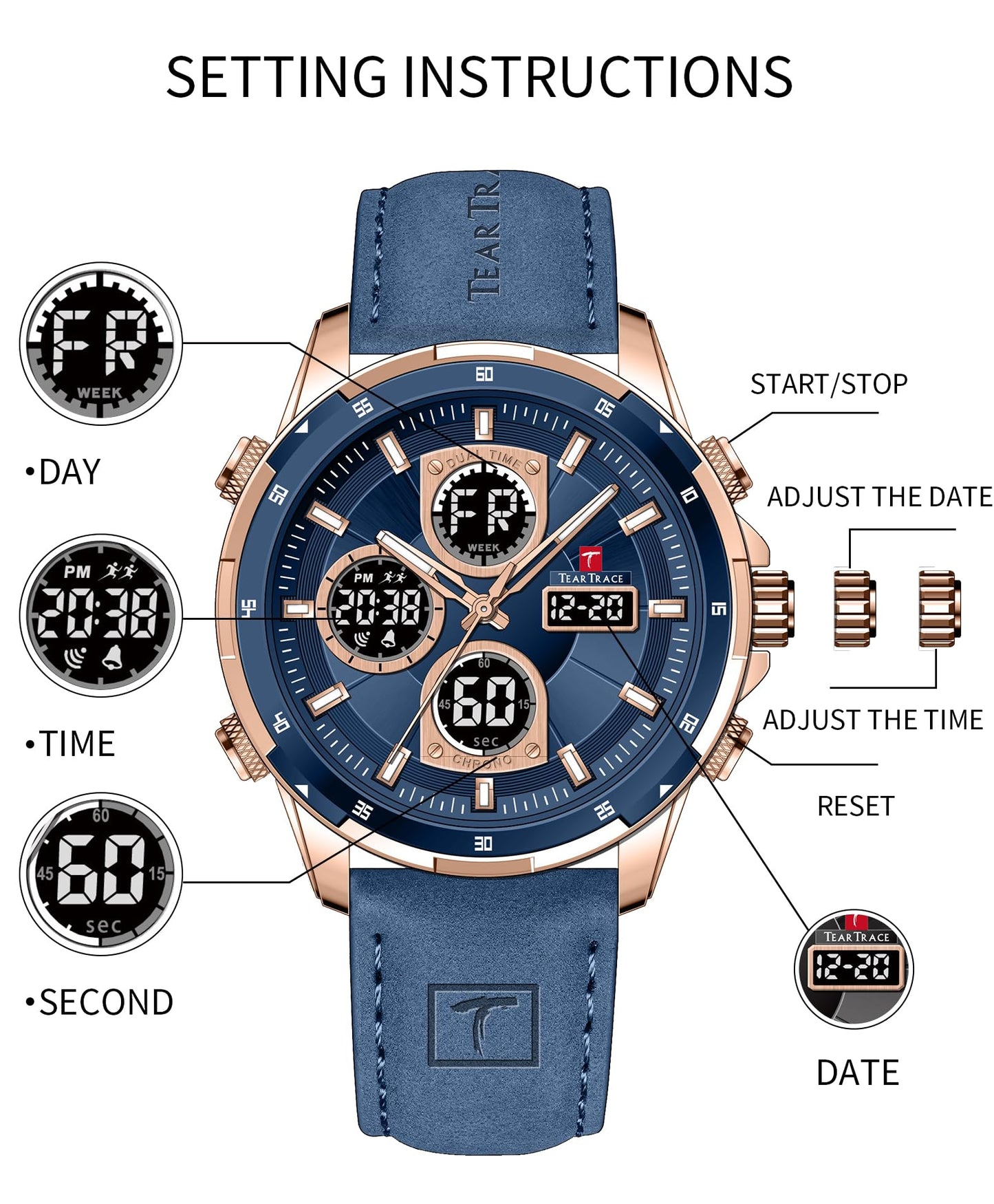 Watches for Men Analog Quartz Waterproof Sport Men’s Watch Tonneau Chronograph Luminous Fashionable Unique Casual Watch with Silicone Strap