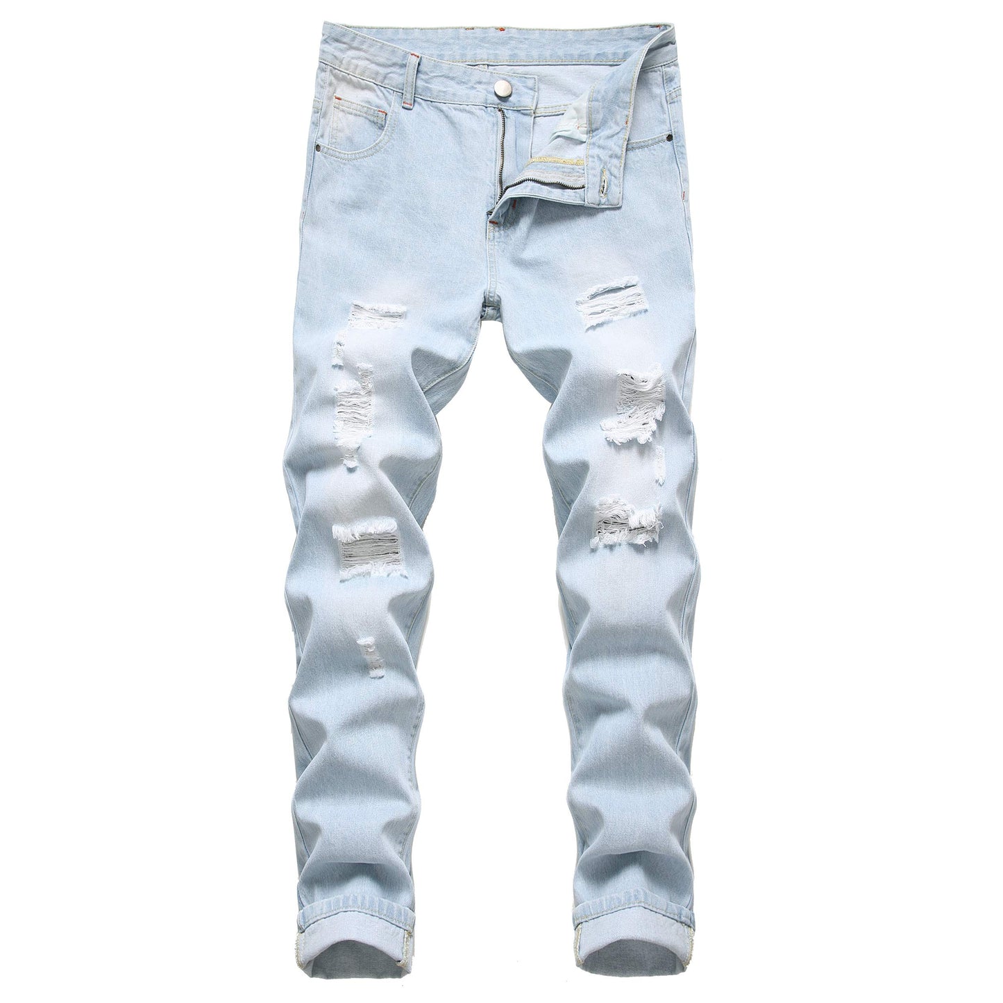 Men's Slim-fit Stretch Denim Jeans Featuring a Ripped Stretch Regular Pants