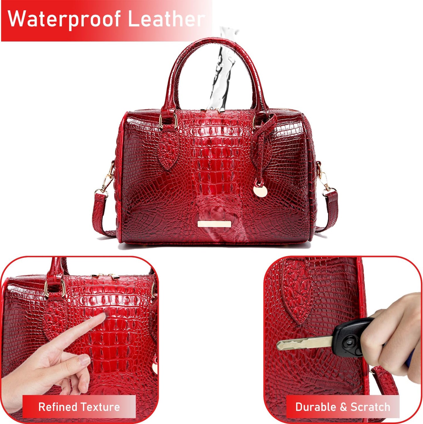 Top-Handle Crocodile Purses For Women Crossbody Leather Bags Trendy Large Capacity Tote with Shoulder Strap