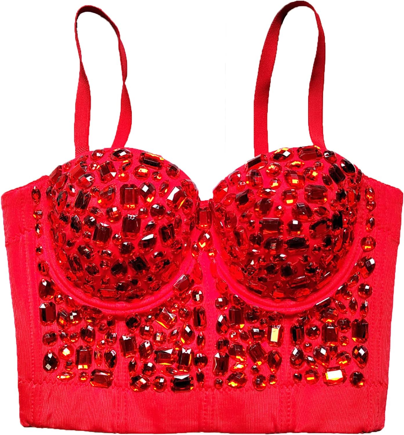 Women's Handmade Rhinestone Diamond Push up Bustier Crop Top Punk Corset Bra Vest