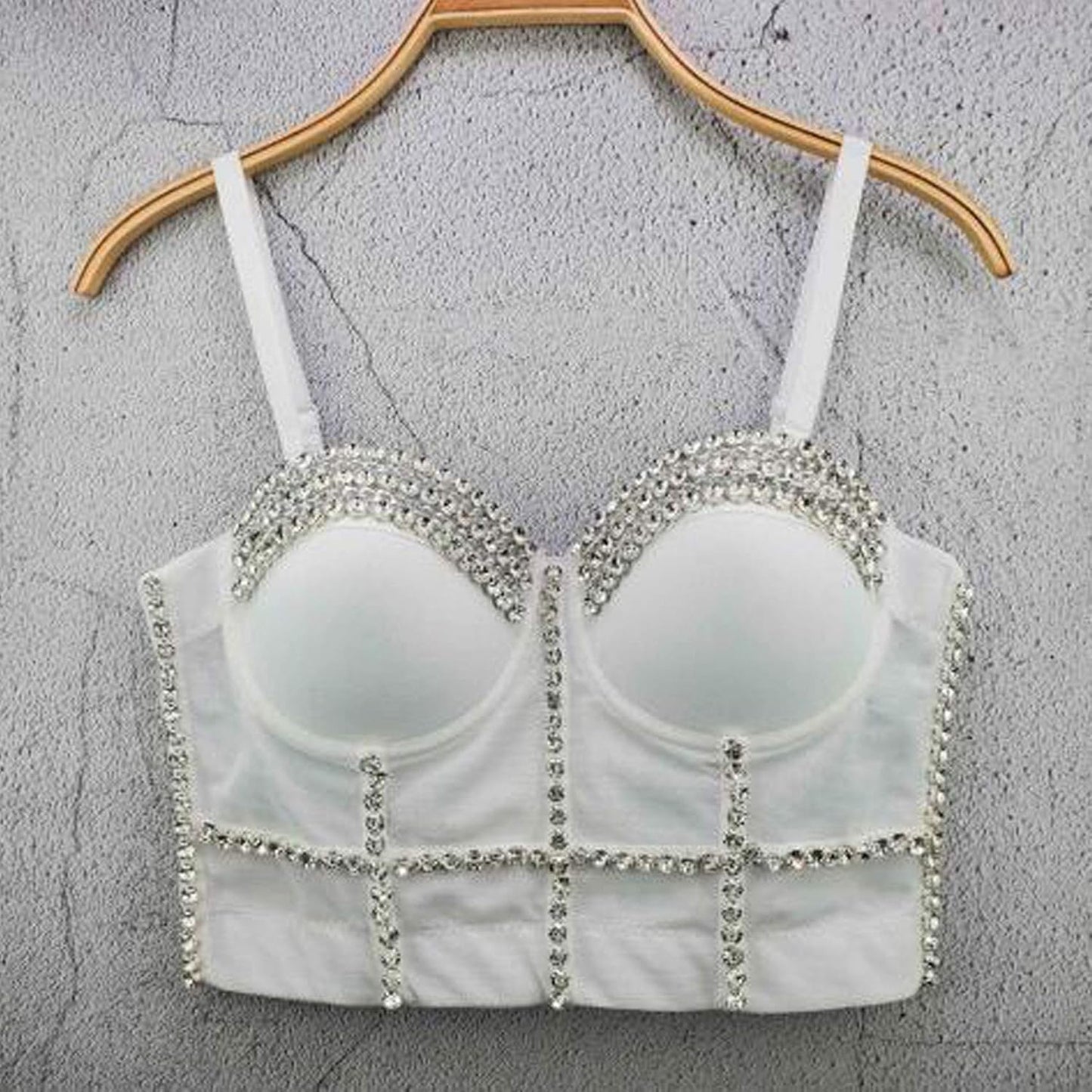 Women's Handmade Rhinestone Diamond Push up Bustier Crop Top Punk Corset Bra Vest