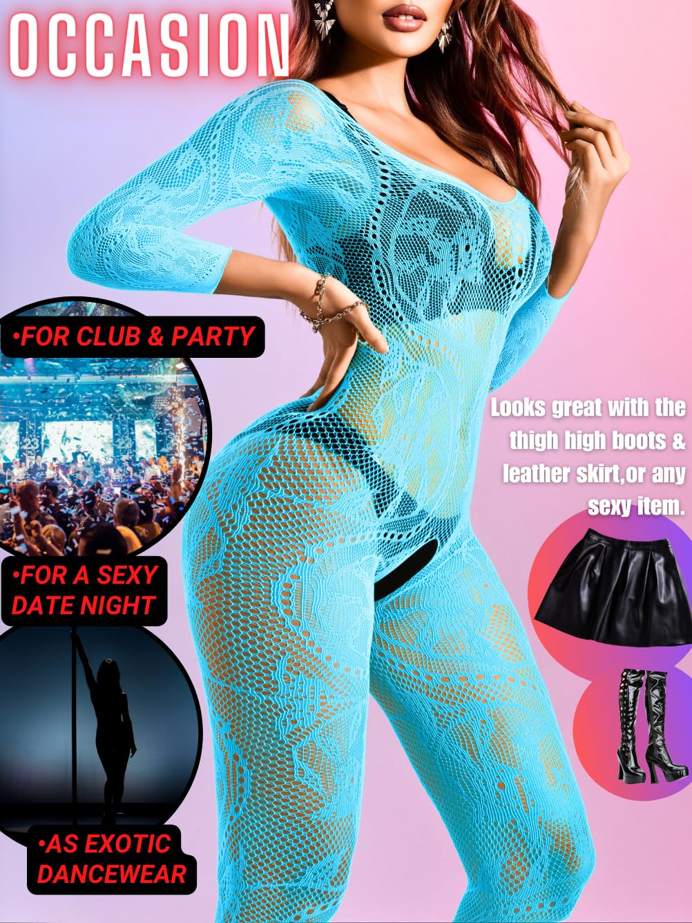 Women Sexy Body Stockings, Fishnet Bodysuit Glow Party Rave, Exotic Dancer Wear Fishnets Lingerie Outfits Plus Size