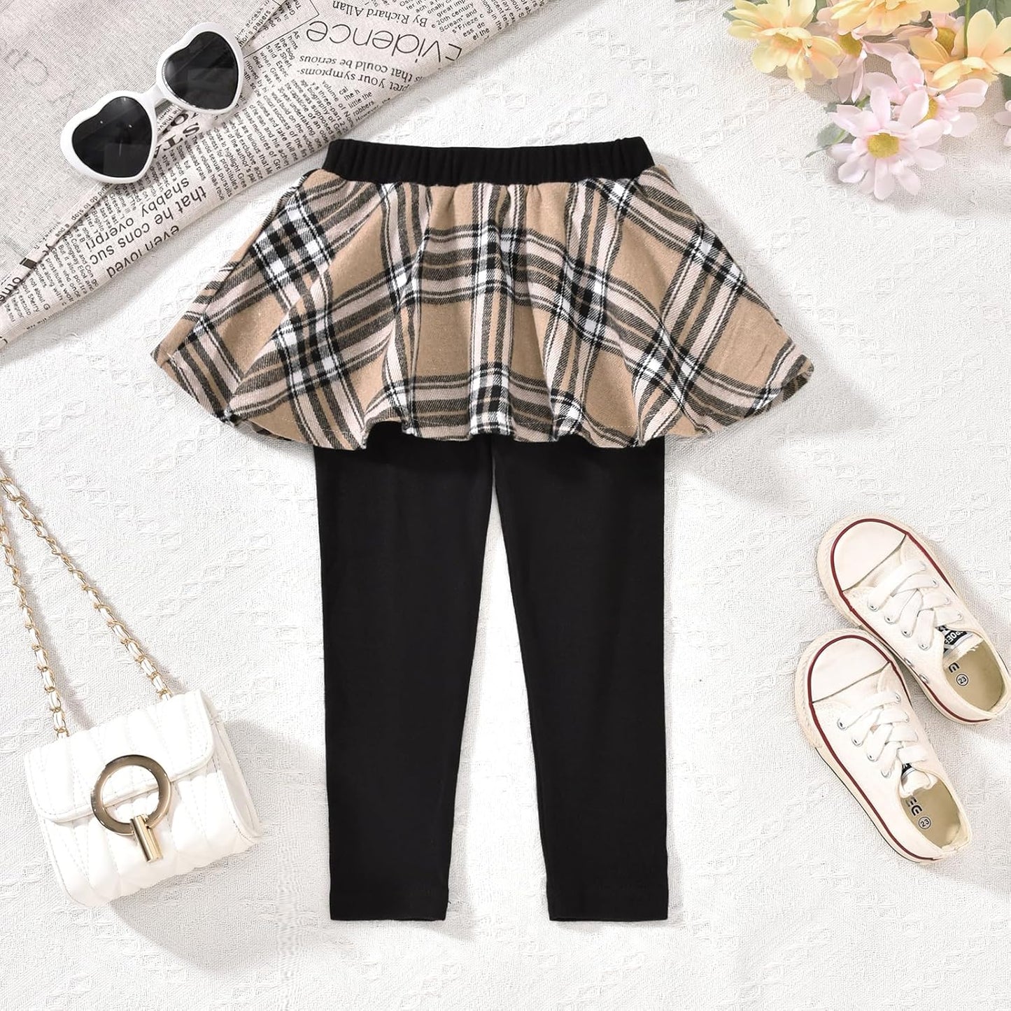 HINTINA Toddler Little Girl Letter Print Sweatshirt Top Plaid Skirt Pants Fall Winter Outfits