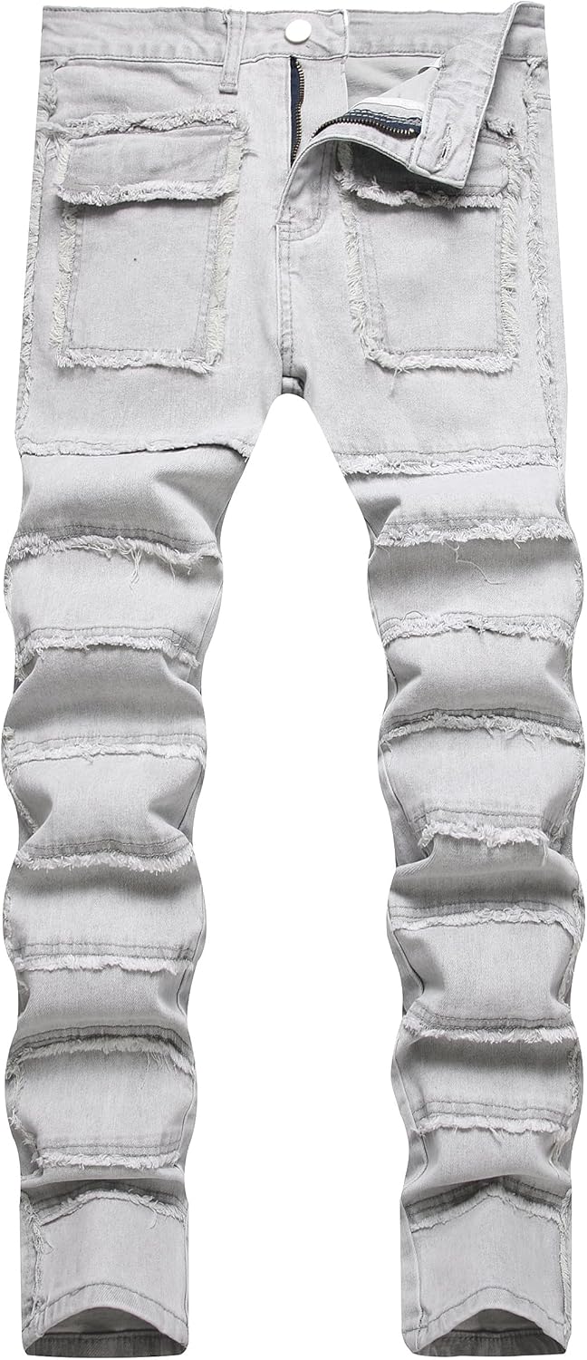JUNBAOSS Men's Slim Fit Jeans Stretch Ripped Skinny Jeans for Men, Fashion Straight Leg Comfort Flex Waist Casual Pants