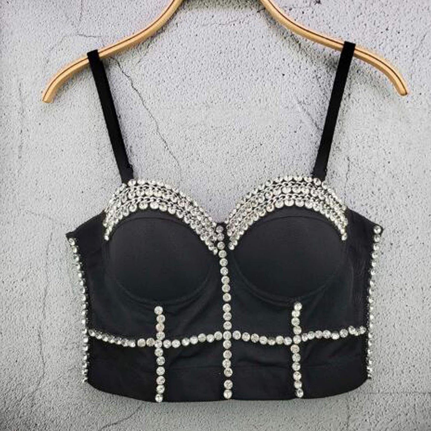 Women's Handmade Rhinestone Diamond Push up Bustier Crop Top Punk Corset Bra Vest