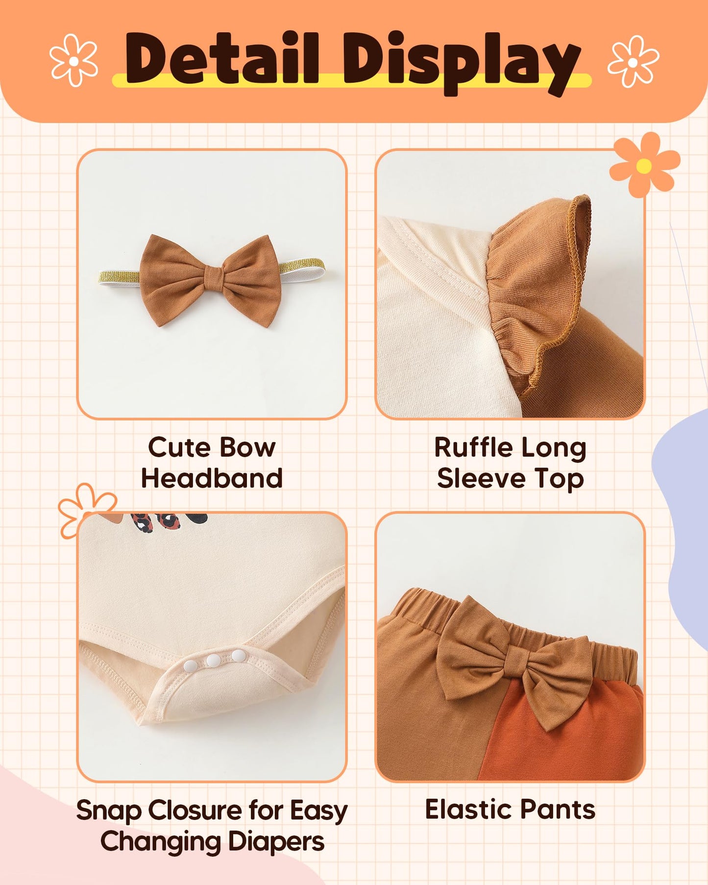 Mioglrie Baby Girl Clothes Newborn Girl Fall Winter Outfits Pants Set Preemie Clothing Headband 0 3 6 12 18 Months