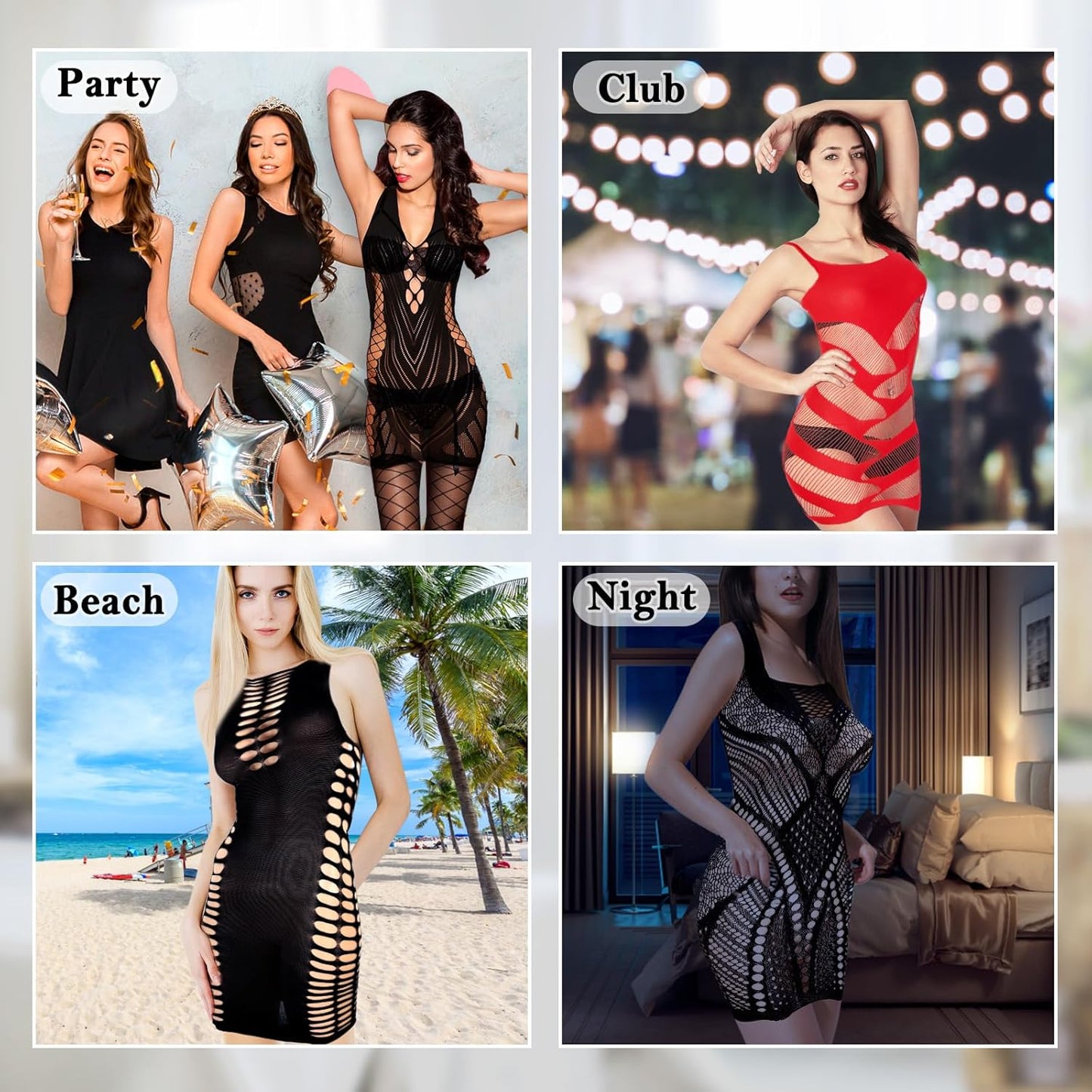 selizo Fishnet Lingerie Dress for Women, Black Fish Net Bodysuit Sexy Chemise Teddy Naughty Women's Mesh Lace Body Stockings