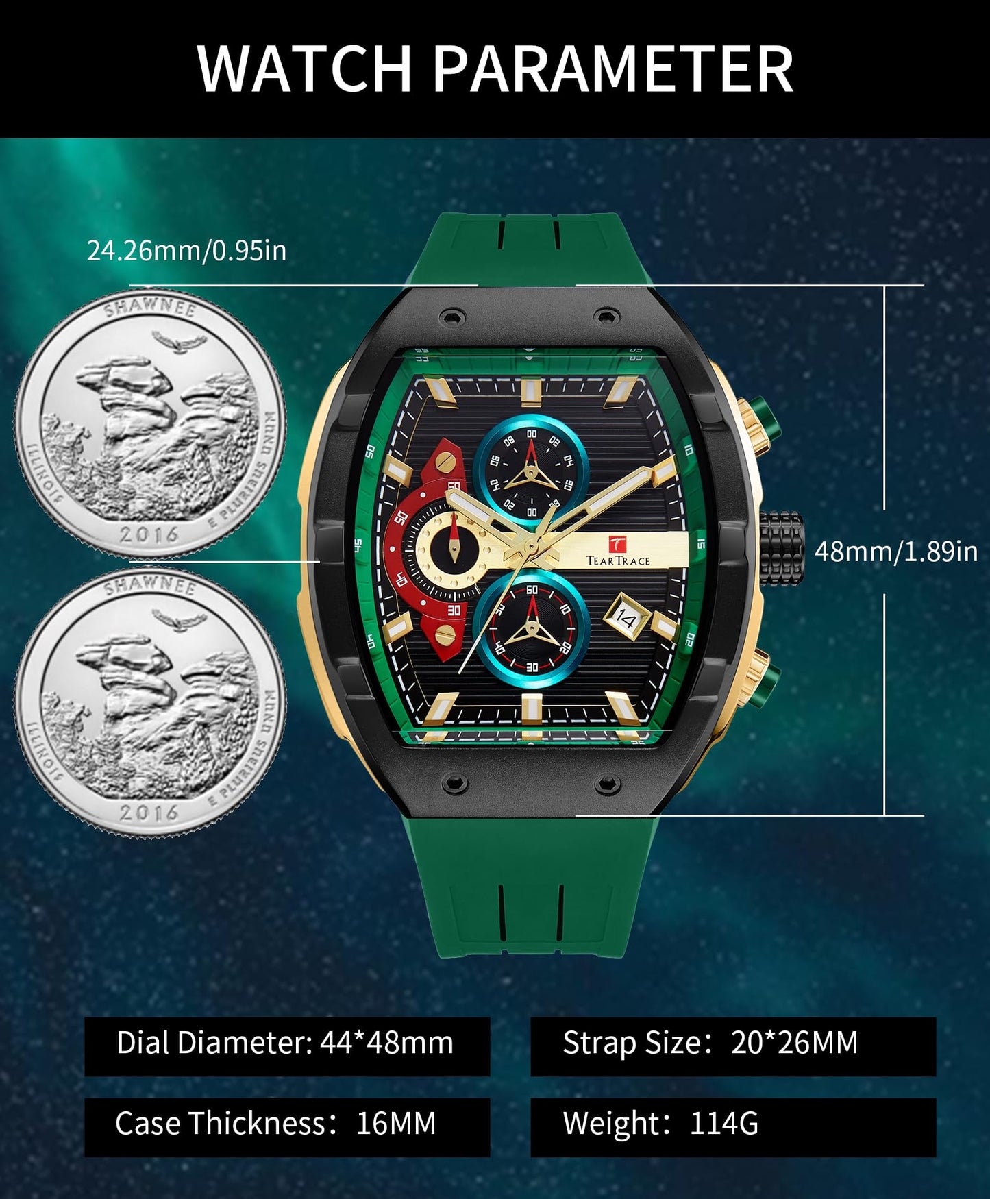 Watches for Men Analog Quartz Waterproof Sport Men’s Watch Tonneau Chronograph Luminous Fashionable Unique Casual Watch with Silicone Strap