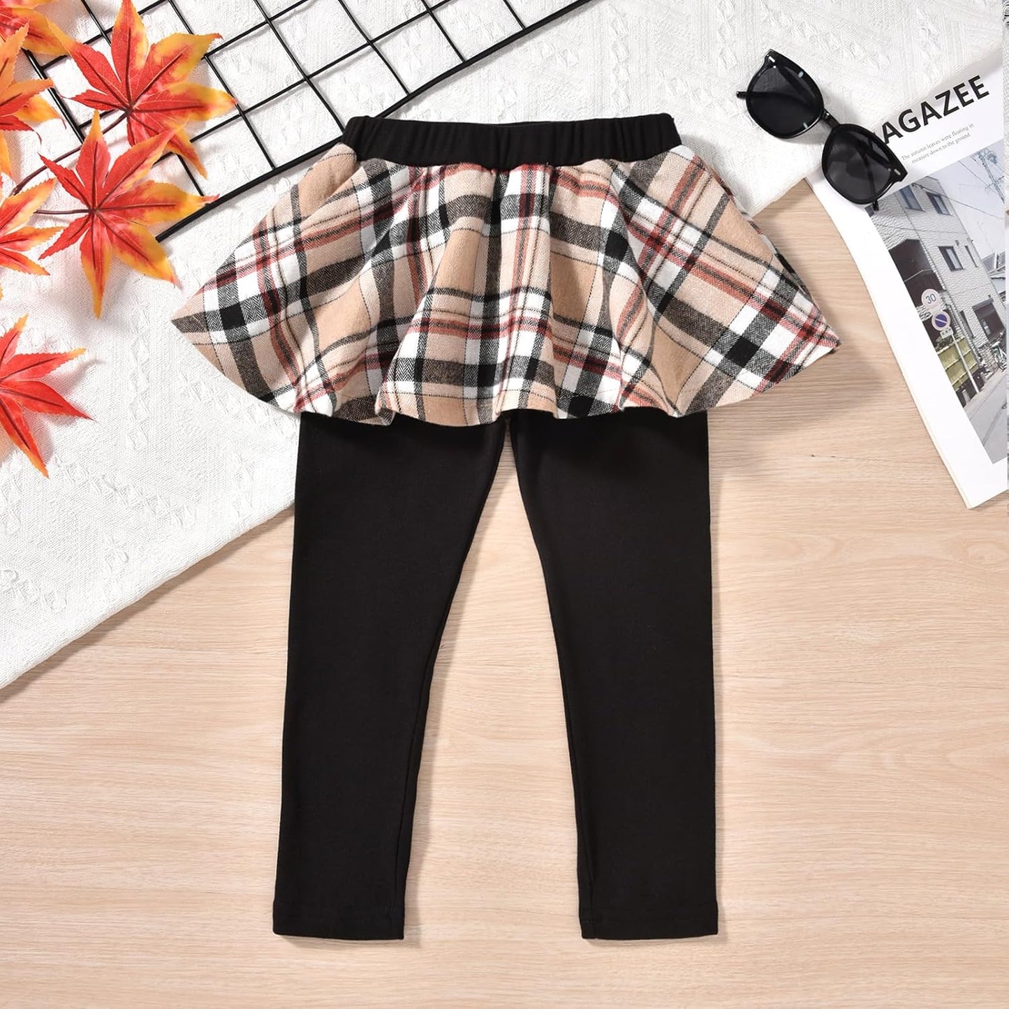 HINTINA Toddler Little Girl Letter Print Sweatshirt Top Plaid Skirt Pants Fall Winter Outfits