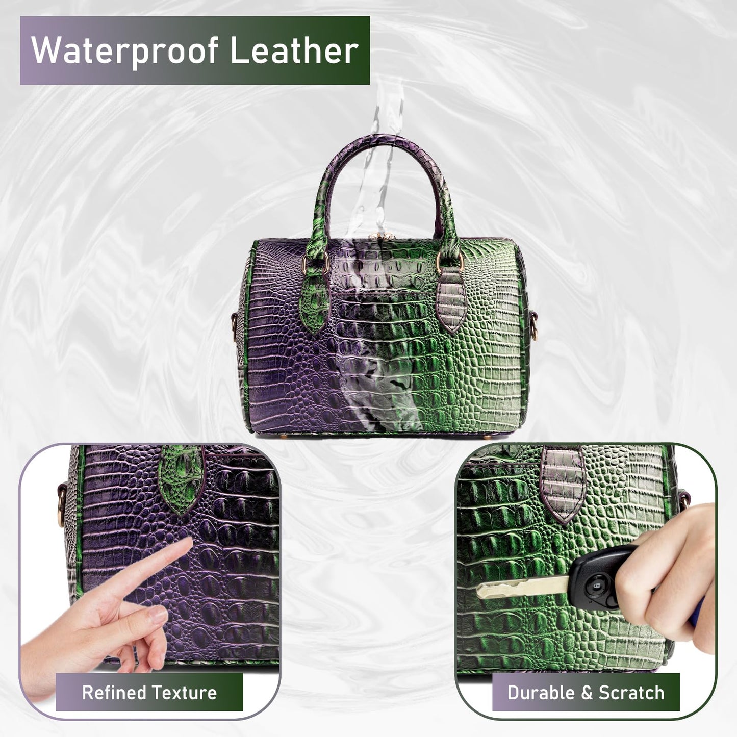Top-Handle Crocodile Purses For Women Crossbody Leather Bags Trendy Large Capacity Tote with Shoulder Strap