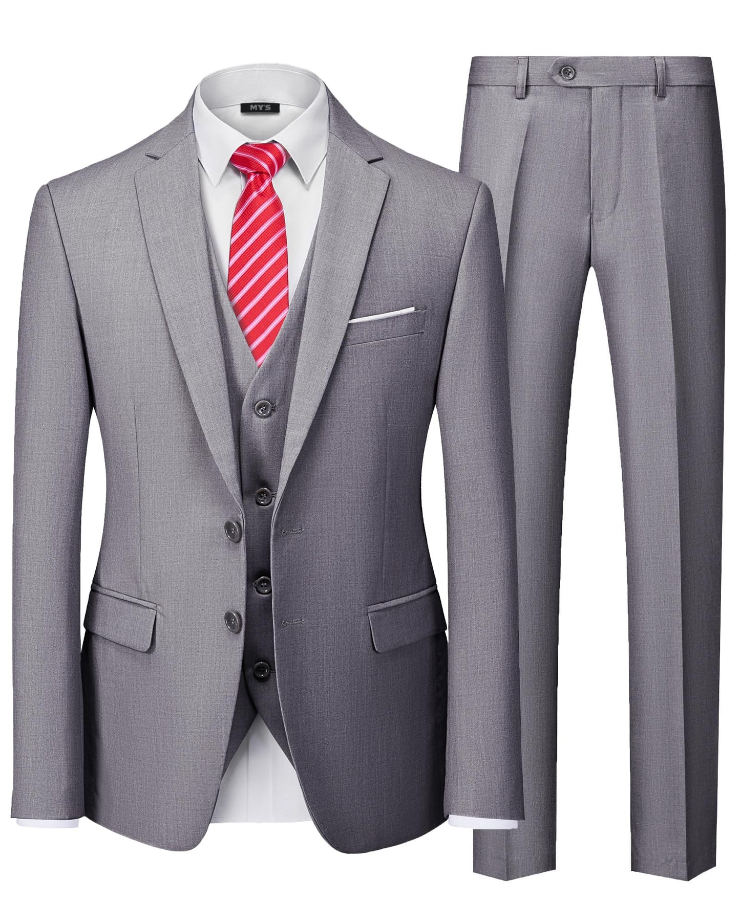 MY'S Men's 3 Piece Slim Fit Suit Set with Tie, 2 Button Blazer Jacket Vest & Pants, Business Wedding Party Prom Suit for Men