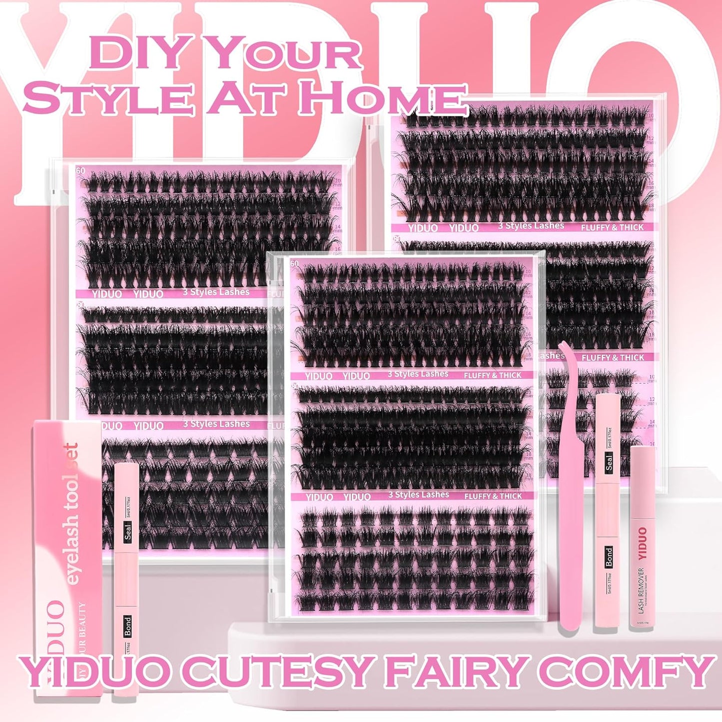 Lashes Clusters Lash Kit Gift Packs 770Pcs with 2X Bond&Seal 5 style Mixed C-Curl False Eyelashes Extensions Faux Mink Individual Lash Wholesale Pack DIY Individual Fake Eyelashes Box