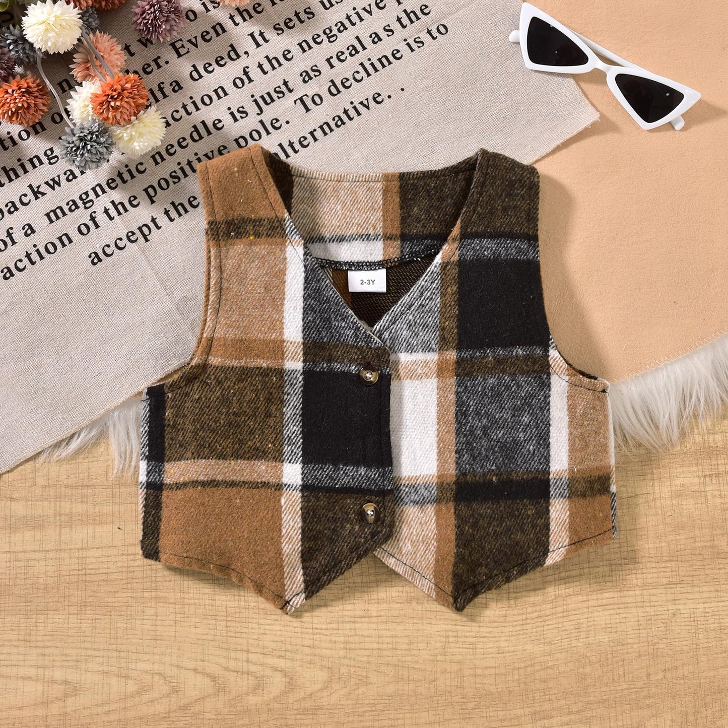 HINTINA Toddler Little Girl Sleeveless Button Vest Ribbed Long Sleeve Collar Top And Pleated Skirt With Belt
