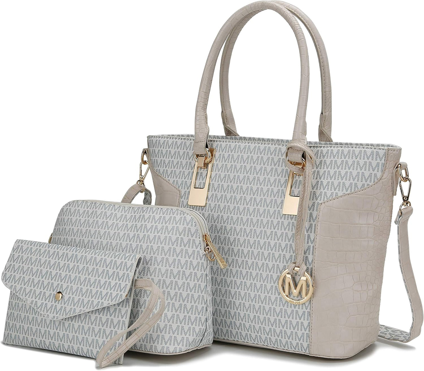MKF Collection Shoulder Bag for Women, Crossbody Purse & Wristlet: PU Leather Satchel Pocketbook 3 PCs Handbag Set