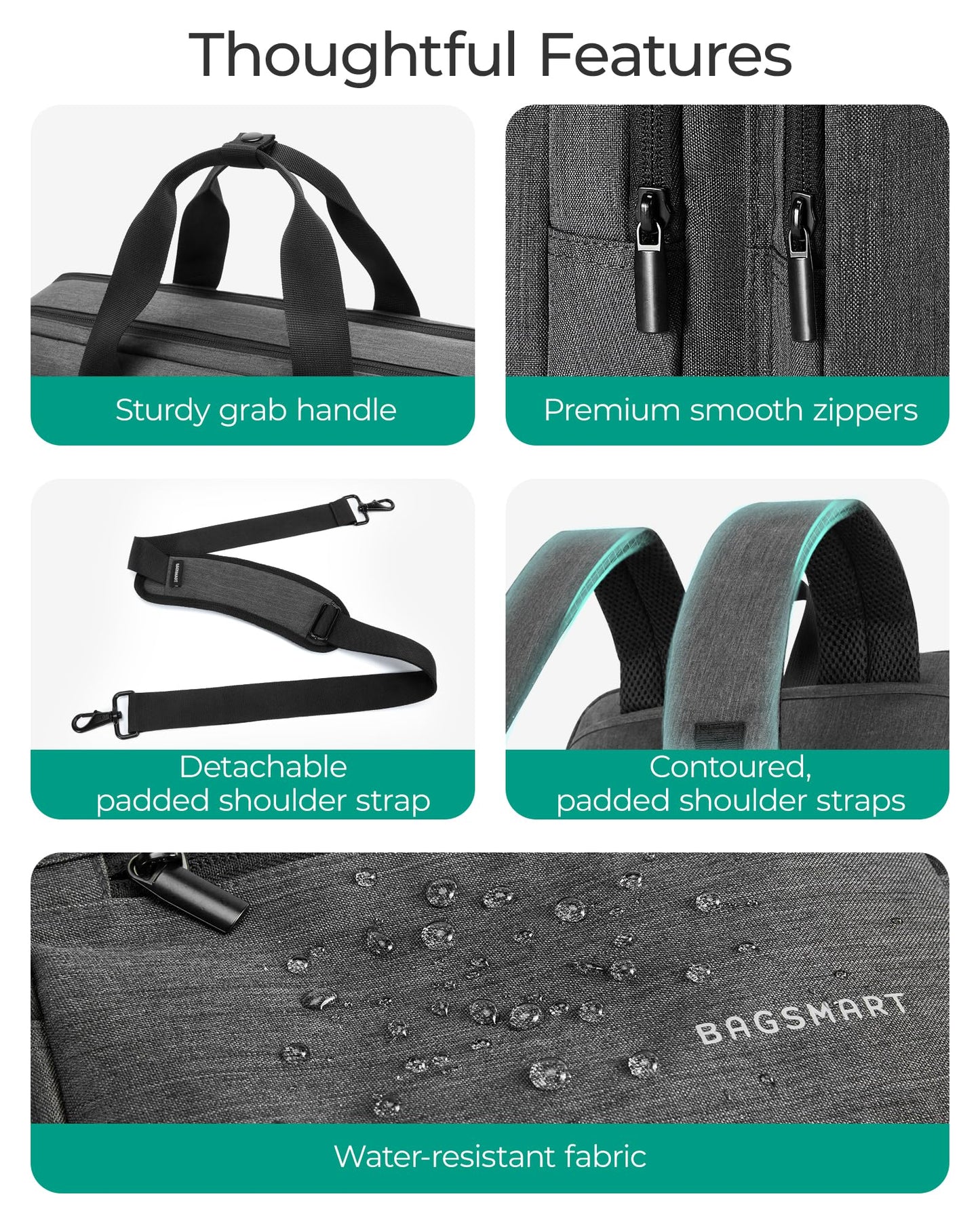 BAGSMART 3 In 1 Laptop Bag for Men, Computer Briefcase 17.3 Inch Laptop Water-Repellent Shoulder Bag, Computer Bag Business Travel Office, Black