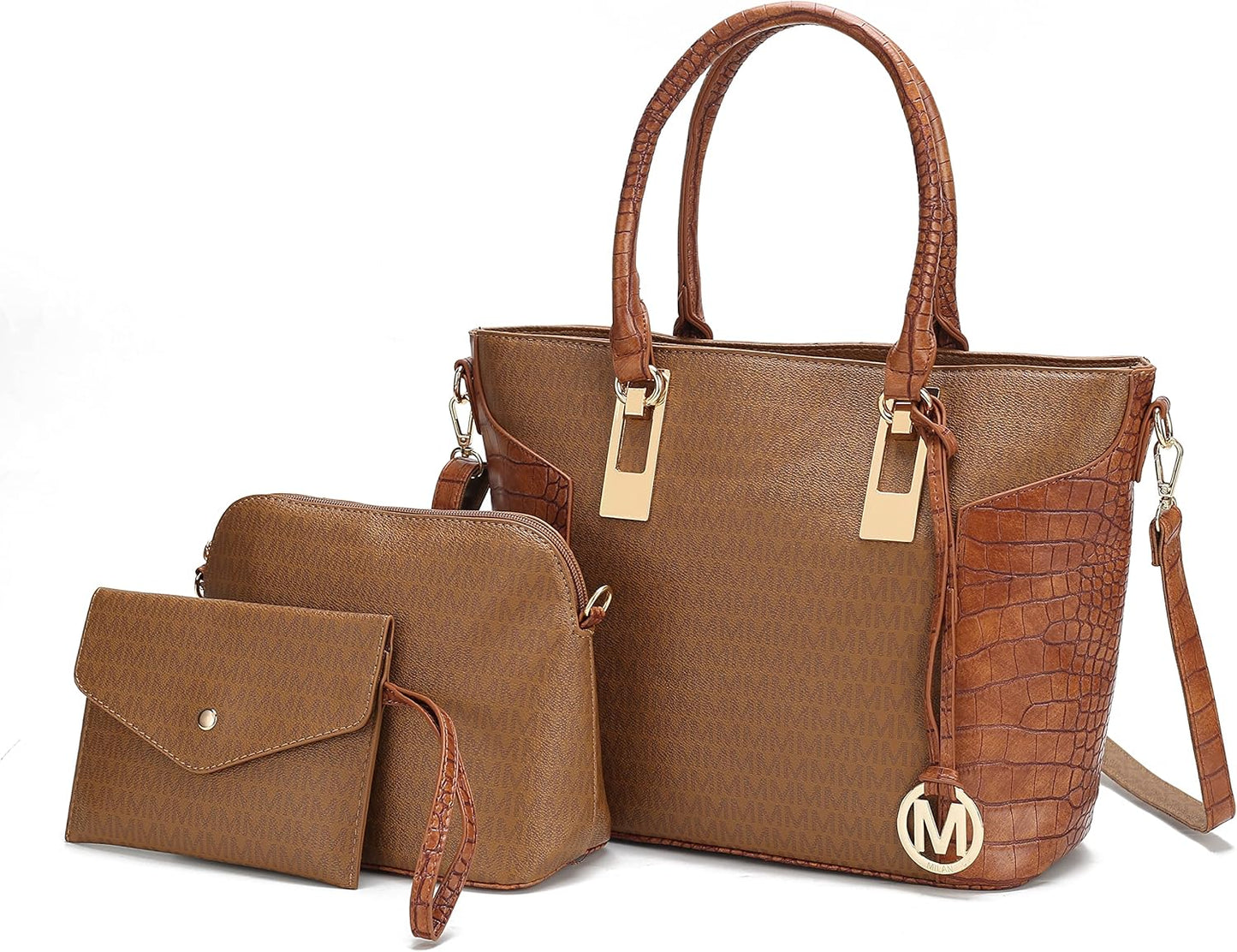 MKF Collection Shoulder Bag for Women, Crossbody Purse & Wristlet: PU Leather Satchel Pocketbook 3 PCs Handbag Set