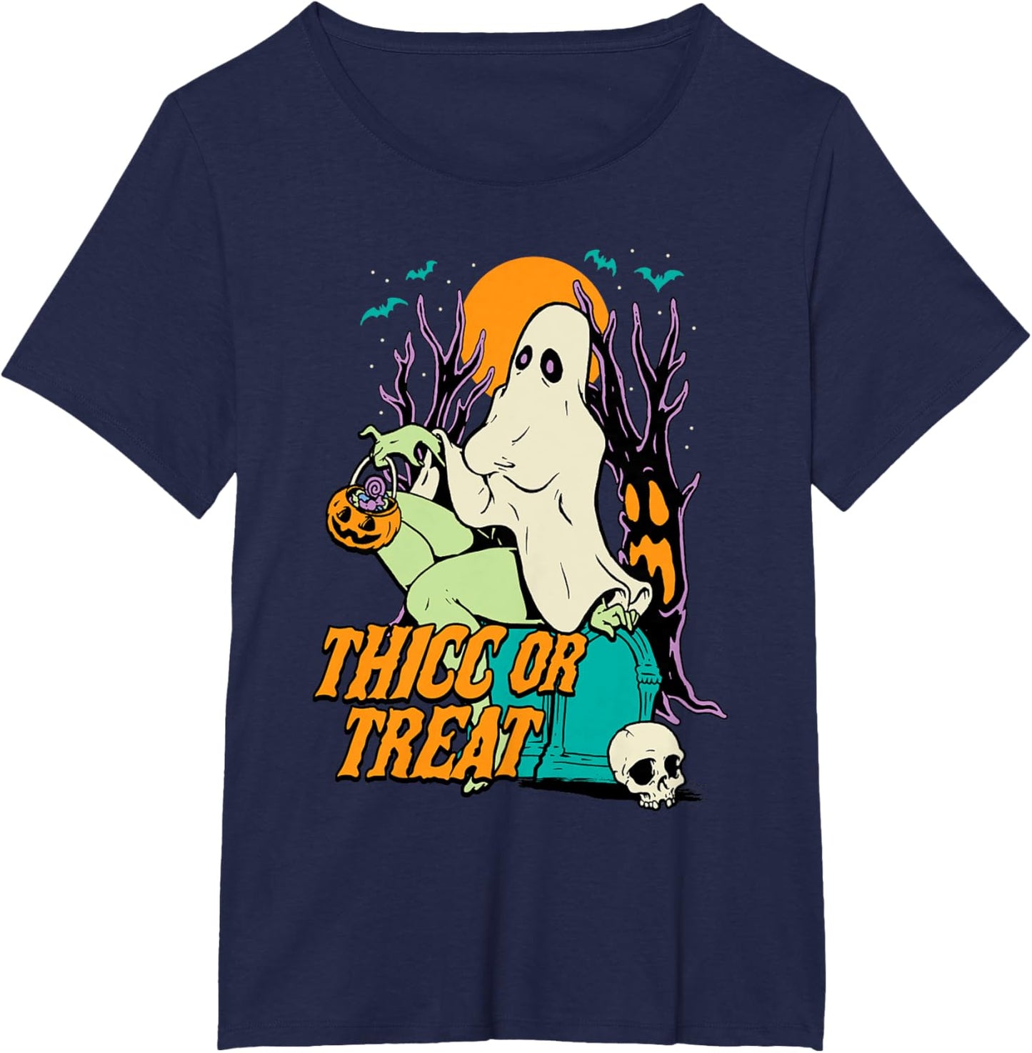 Thicc or Treat Halloween Lady Ghost Sexy Pinup BBW T-Shirt