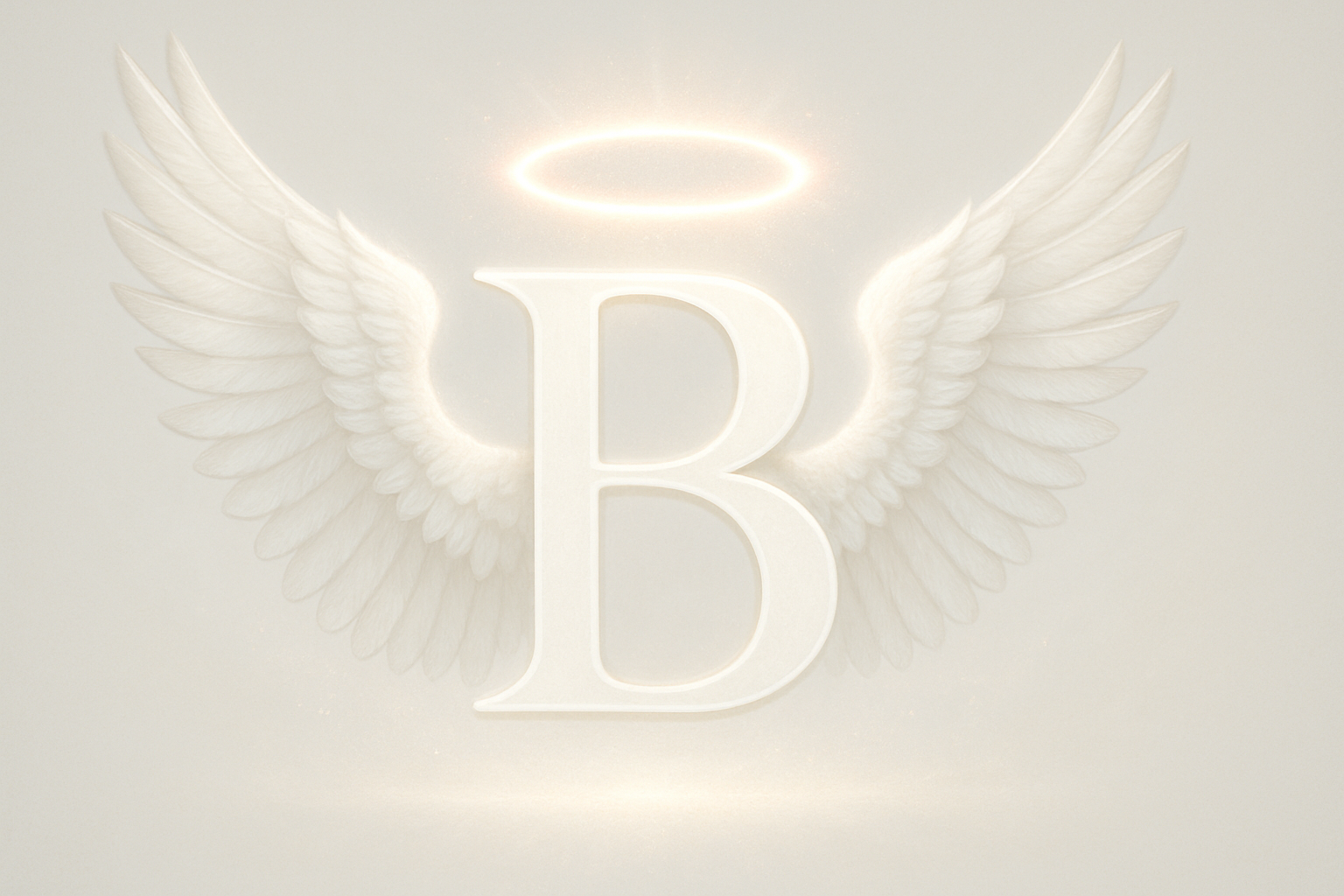 the letter B with angle wings and halo glowing white and red