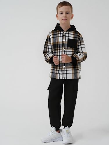 Boys Clothes Fall Winter Outfits, Toddler Boy Sweatsuit Plaid Hoodie Pants Clothing Set For Kids Boys Size 5-12 Years