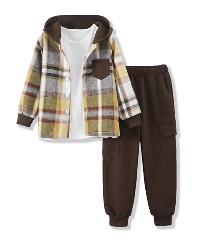 Boys Clothes Fall Winter Outfits, Toddler Boy Sweatsuit Plaid Hoodie Pants Clothing Set For Kids Boys Size 5-12 Years