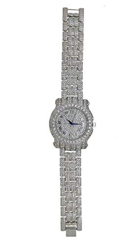 Charles Raymond Bling-ed Out Silver Round Luxury Mens Watch w/Bling-ed Out Bracelet - L0504B