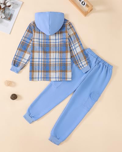 Boys Clothes Fall Winter Outfits, Toddler Boy Sweatsuit Plaid Hoodie Pants Clothing Set For Kids Boys Size 5-12 Years