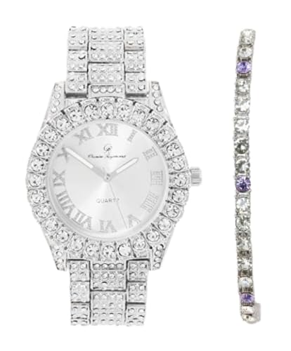Charles Raymond Women's Big Rocks Bezel Colored Dial with Roman Numerals Fully Iced Out Watch - ST10327LA