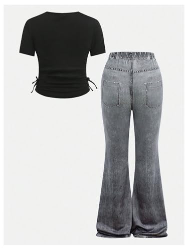 SOLY HUX Girl's 2 Piece Summer Outfits Cute Graphic Print Short Sleeve Tee Tops and Flare Leg Pants Set