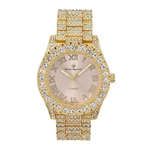Charles Raymond Women's Big Rocks Bezel Colored Dial with Roman Numerals Fully Iced Out Watch - ST10327LA