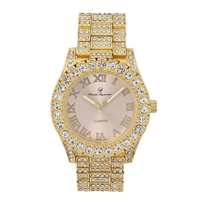 Charles Raymond Women's Big Rocks Bezel Colored Dial with Roman Numerals Fully Iced Out Watch - ST10327LA