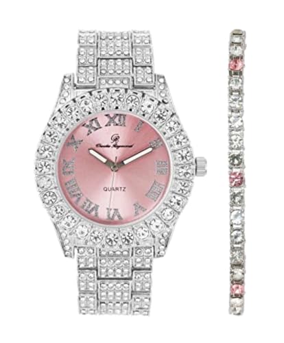 Charles Raymond Women's Big Rocks Bezel Colored Dial with Roman Numerals Fully Iced Out Watch - ST10327LA