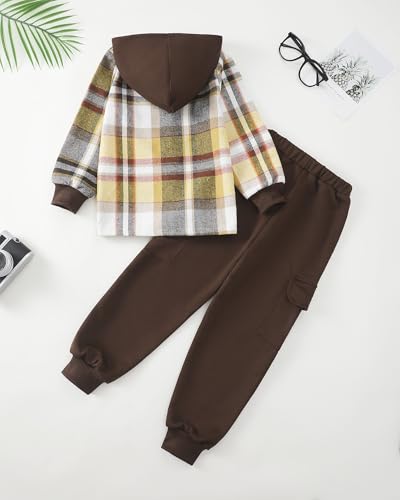 Boys Clothes Fall Winter Outfits, Toddler Boy Sweatsuit Plaid Hoodie Pants Clothing Set For Kids Boys Size 5-12 Years