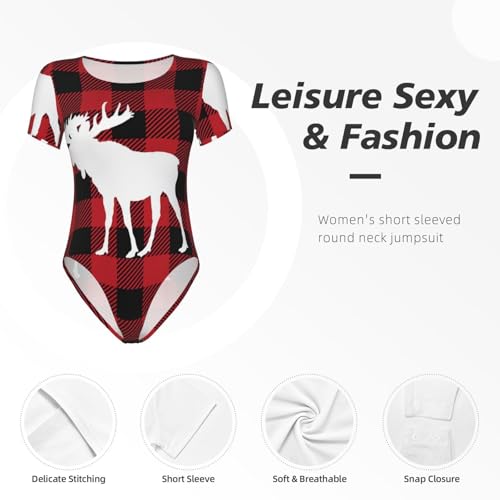 Serape Rainbow Stripes Mexican Pattern Women’s Short Sleeve Bodysuit Round Neck Onesie Stretchy One-Piece Jumpsuit
