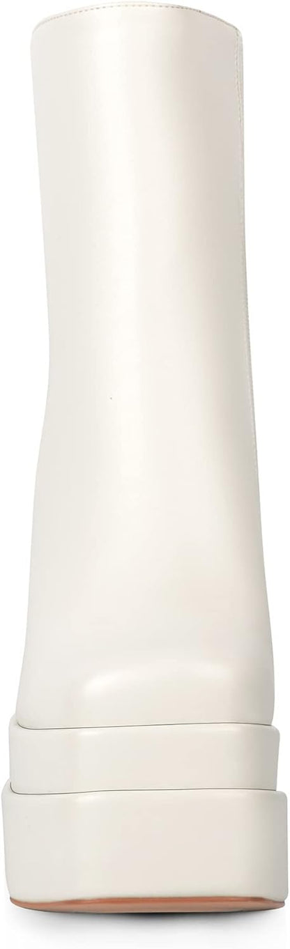 ANN CREEK Women's Double Platform Ankle Boots Chunky Heel Booties Side Zipper Square Toe High Heel Casual Boots