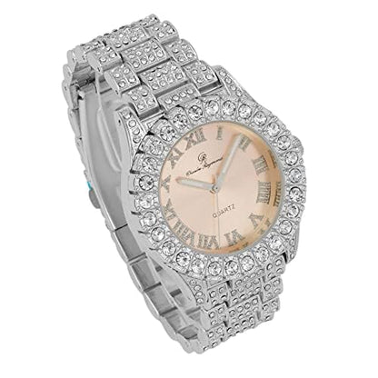 Charles Raymond Women's Big Rocks Bezel Colored Dial with Roman Numerals Fully Iced Out Watch - ST10327LA