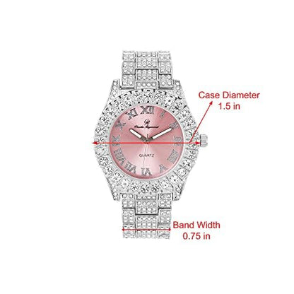 Charles Raymond Women's Big Rocks Bezel Colored Dial with Roman Numerals Fully Iced Out Watch - ST10327LA