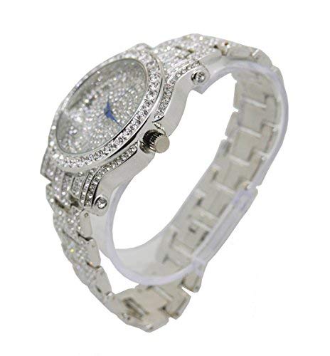 Charles Raymond Bling-ed Out Silver Round Luxury Mens Watch w/Bling-ed Out Bracelet - L0504B