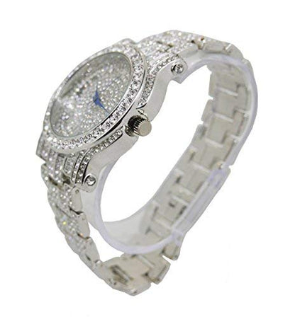 Charles Raymond Bling-ed Out Silver Round Luxury Mens Watch w/Bling-ed Out Bracelet - L0504B