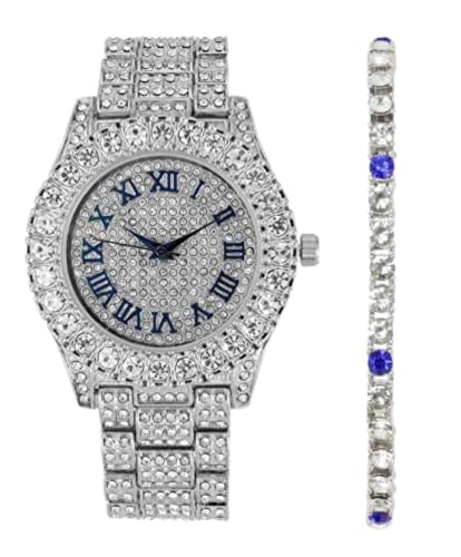 Charles Raymond Women's Big Rocks Bezel Colored Dial with Roman Numerals Fully Iced Out Watch - ST10327LA