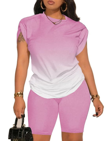 PINSV Women 2 Piece Outfits Summer Sweatsuits Biker Short Workout Jogger Sets