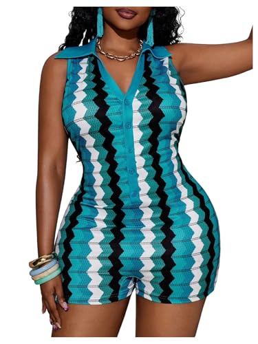 GORGLITTER Women's Plus Size Color Block Gym Rompers Shorts Bodysuit Sleeveless One Piece Workout Jumpsuit Unitard