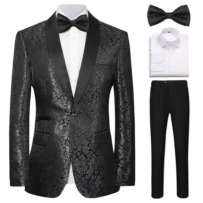 Men's Floral Dinner Party Prom Wedding Stylish Tuxedo Suits for Men One Button Dinner Jacket Pants Set