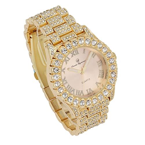 Charles Raymond Women's Big Rocks Bezel Colored Dial with Roman Numerals Fully Iced Out Watch - ST10327LA
