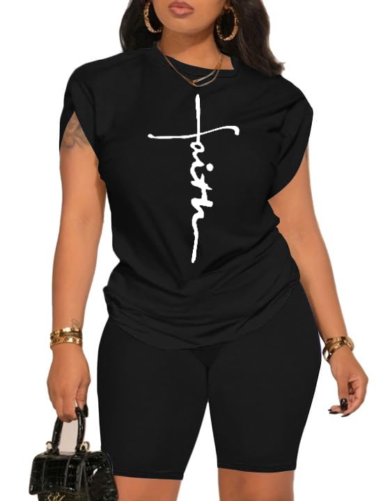 PINSV Women 2 Piece Outfits Summer Sweatsuits Biker Short Workout Jogger Sets