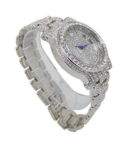 Charles Raymond Bling-ed Out Silver Round Luxury Mens Watch w/Bling-ed Out Bracelet - L0504B
