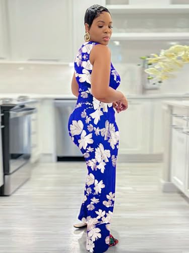 Womens Trendy Ribbed Knit 2 Piece Outfit Sleeveless Crop Top and High Waist Wide Leg Pants Matching Lounge Set